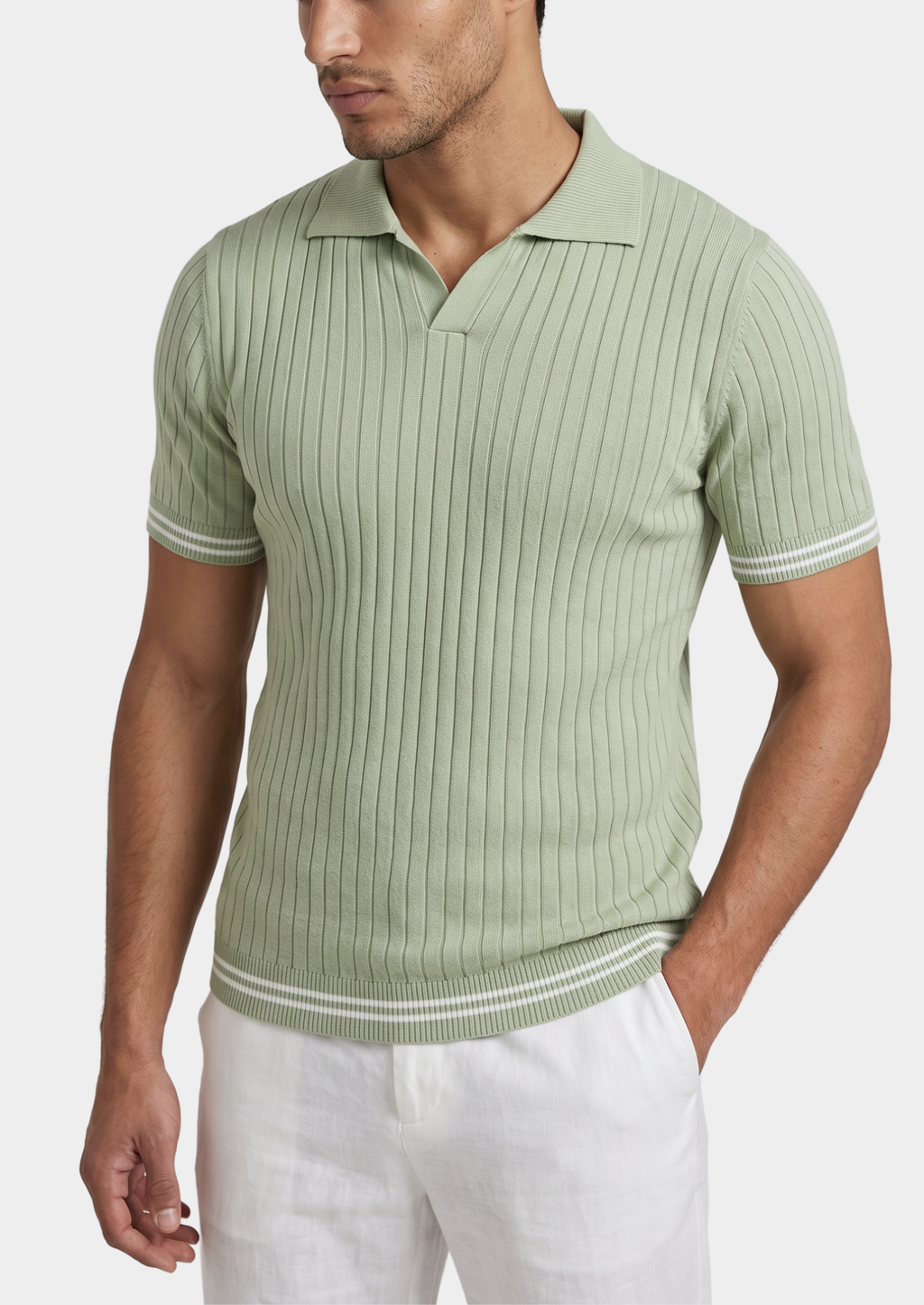 PIERRE LIGHT BLUE RIBBED BUTTONLESS POLO