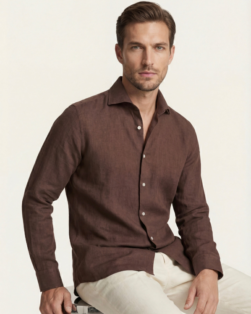 CAPRI LINEN SHIRT - BROWN