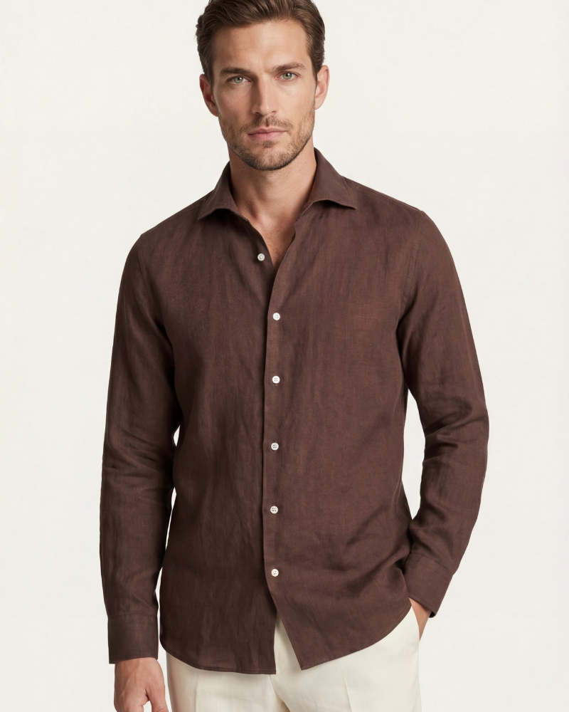 CAPRI LINEN SHIRT - BROWN