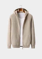 PURE EXTRA-FINE MERINO WOOL RIBBED ZIPPER HOODIE