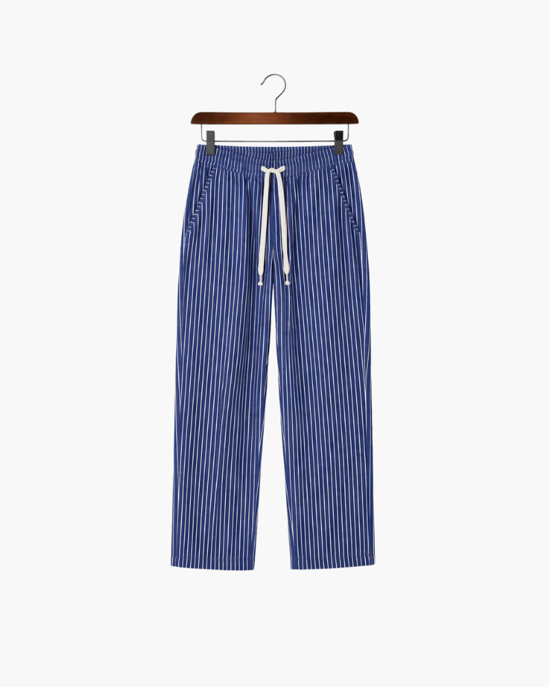 VIENA STRIPE LINEN TROUSERS - BLUE