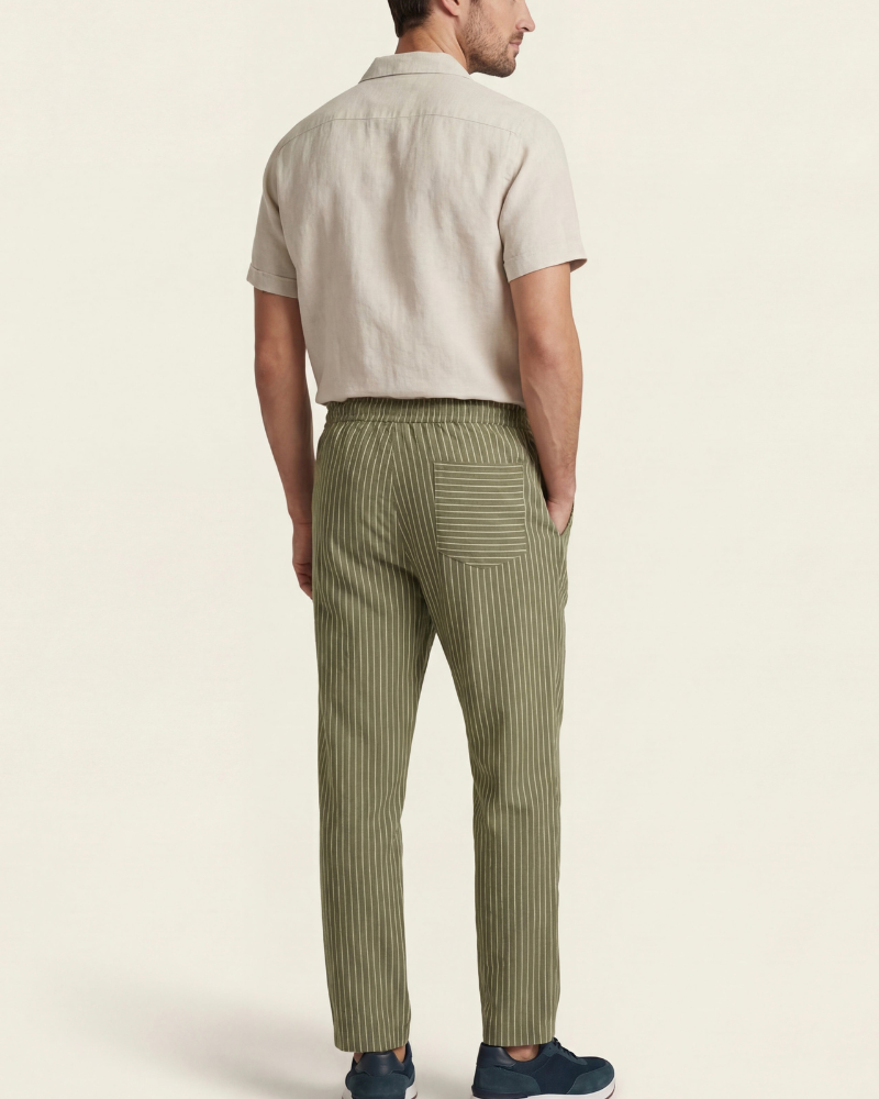 VIENA STRIPE LINEN TROUSERS - OLIVE