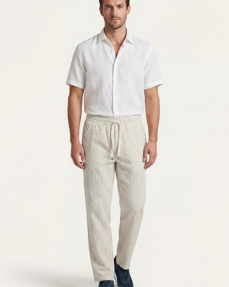VIENA STRIPE LINEN TROUSERS - BEIGE