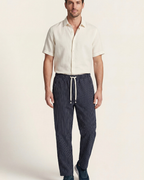 VIENA STRIPE LINEN TROUSERS - NAVY