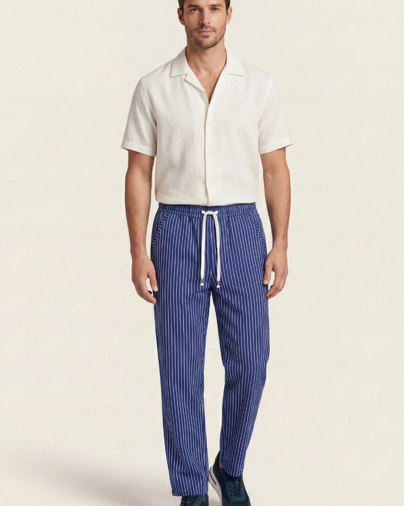 VIENA STRIPE LINEN TROUSERS - BLUE