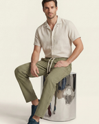 VIENA STRIPE LINEN TROUSERS - OLIVE