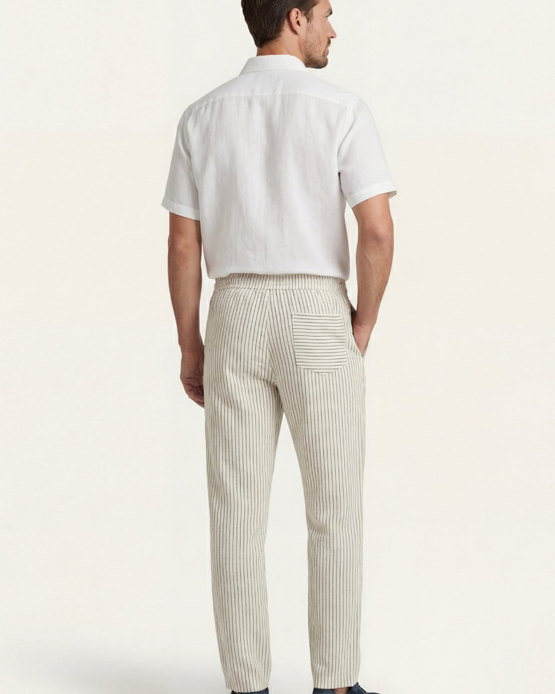 VIENA STRIPE LINEN TROUSERS - BEIGE