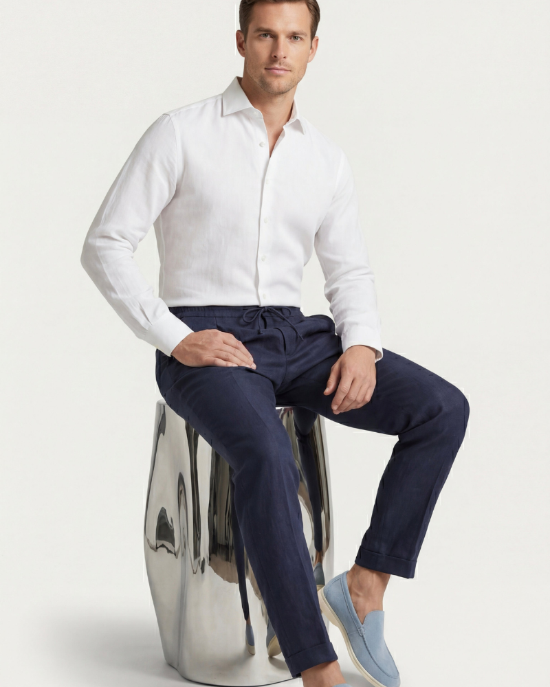 SILANA LINEN TROUSERS - NAVY BLUE