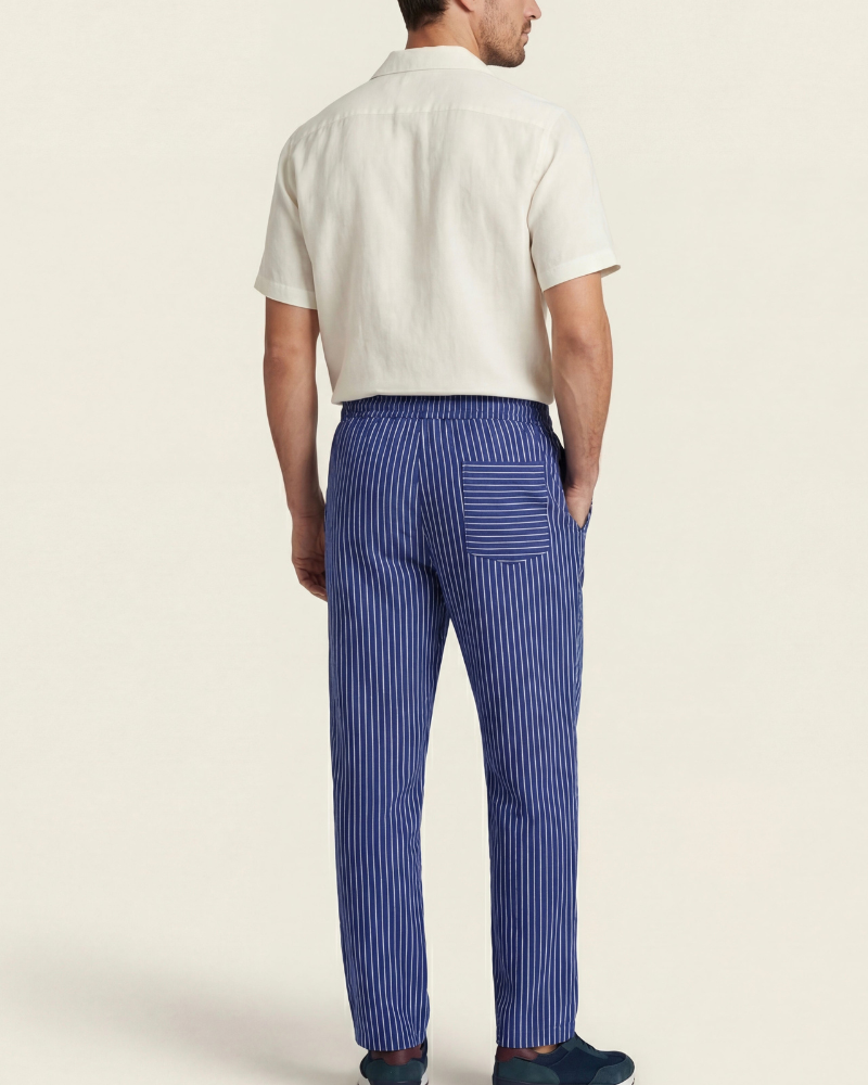 VIENA STRIPE LINEN TROUSERS - BLUE
