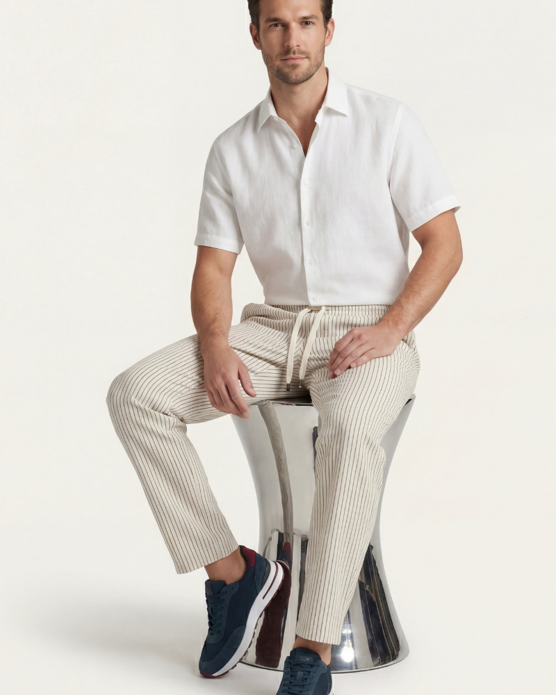 VIENA STRIPE LINEN TROUSERS - BEIGE