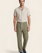 VIENA STRIPE LINEN TROUSERS - OLIVE