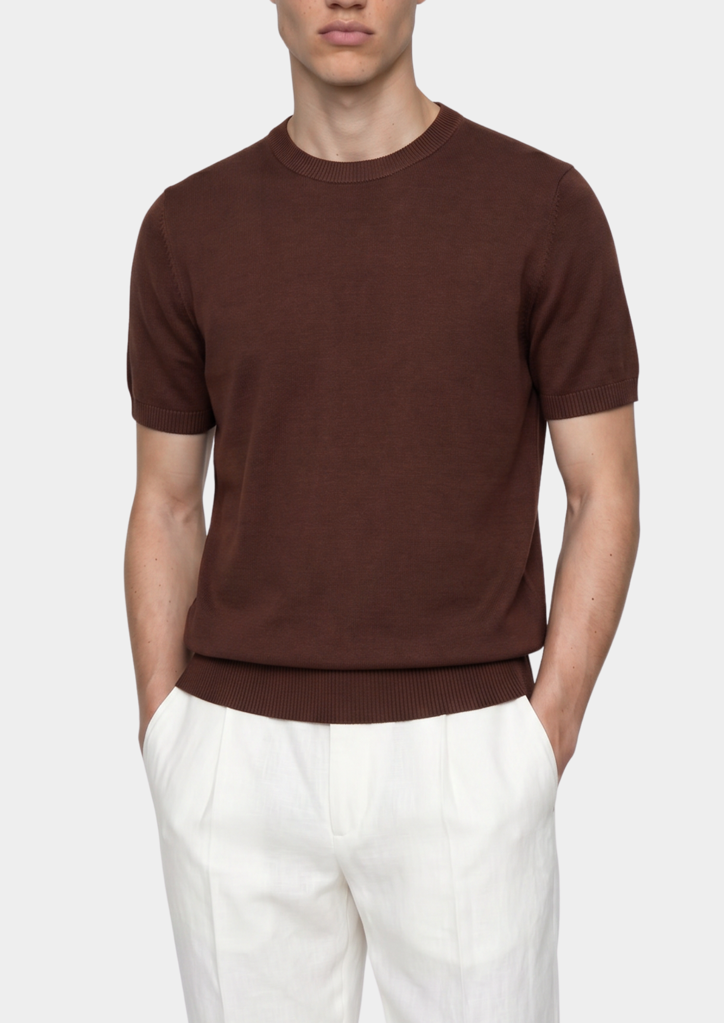 ESSENTIAL COFFEE KNITTED CREWNECK T-SHIRT