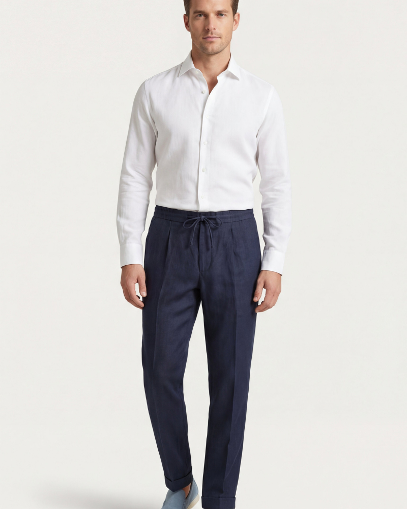 SILANA LINEN TROUSERS - NAVY BLUE