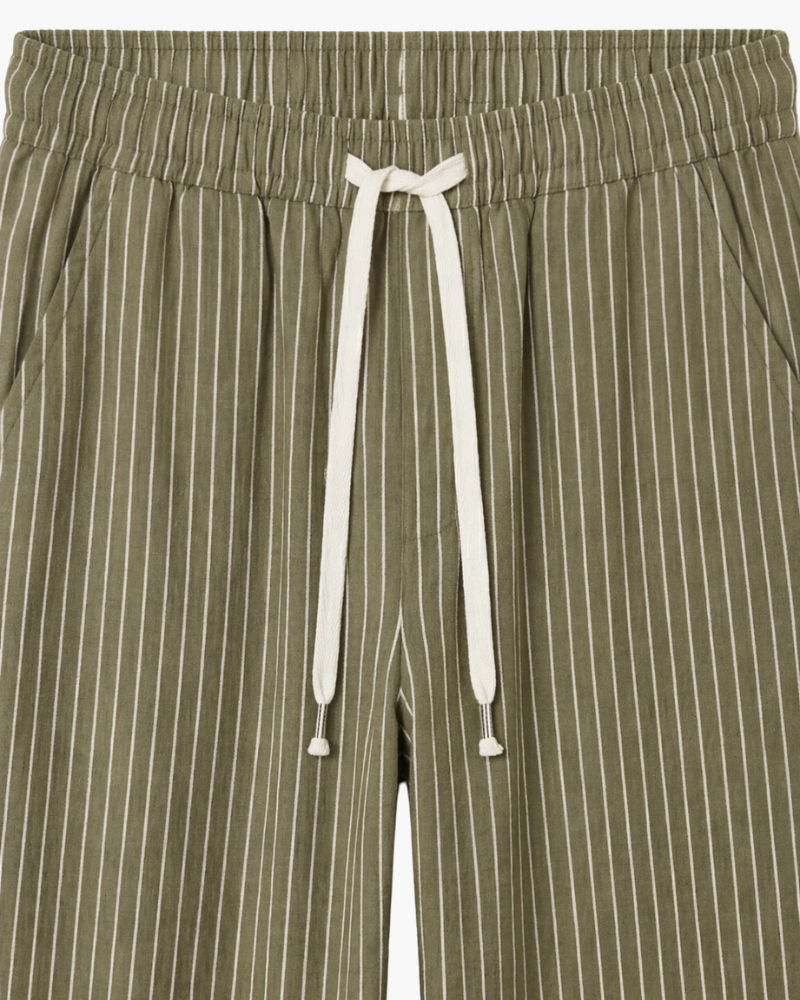 VIENA STRIPE LINEN TROUSERS - OLIVE