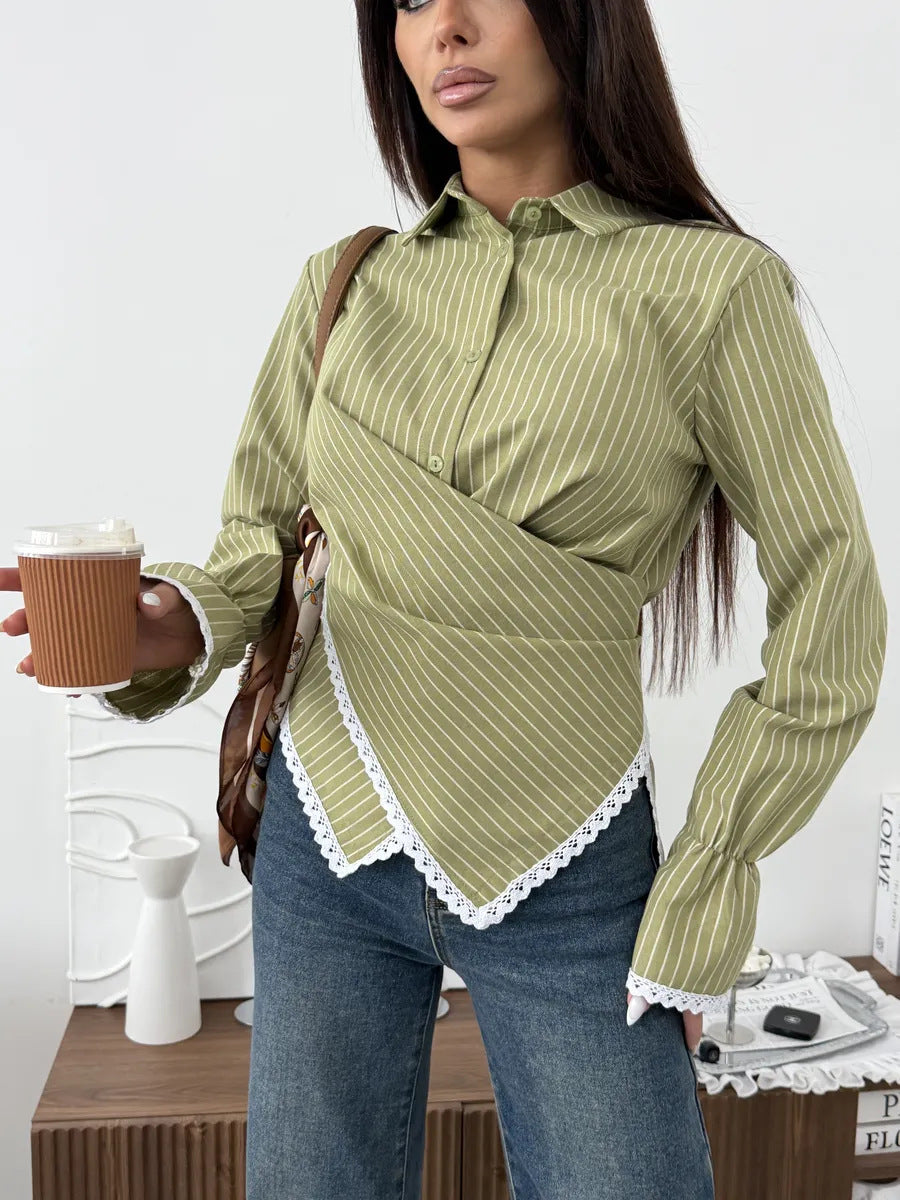 Lumina Lace Trim Wrap Shirt™