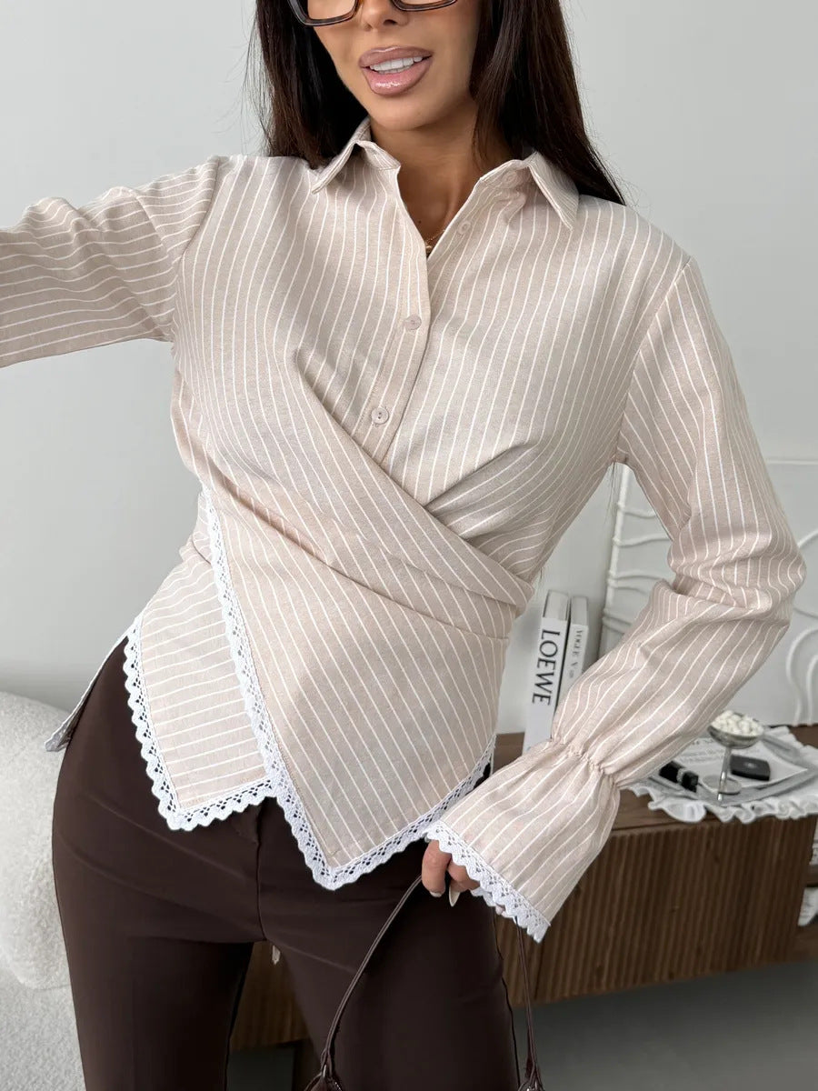 Lumina Lace Trim Wrap Shirt™
