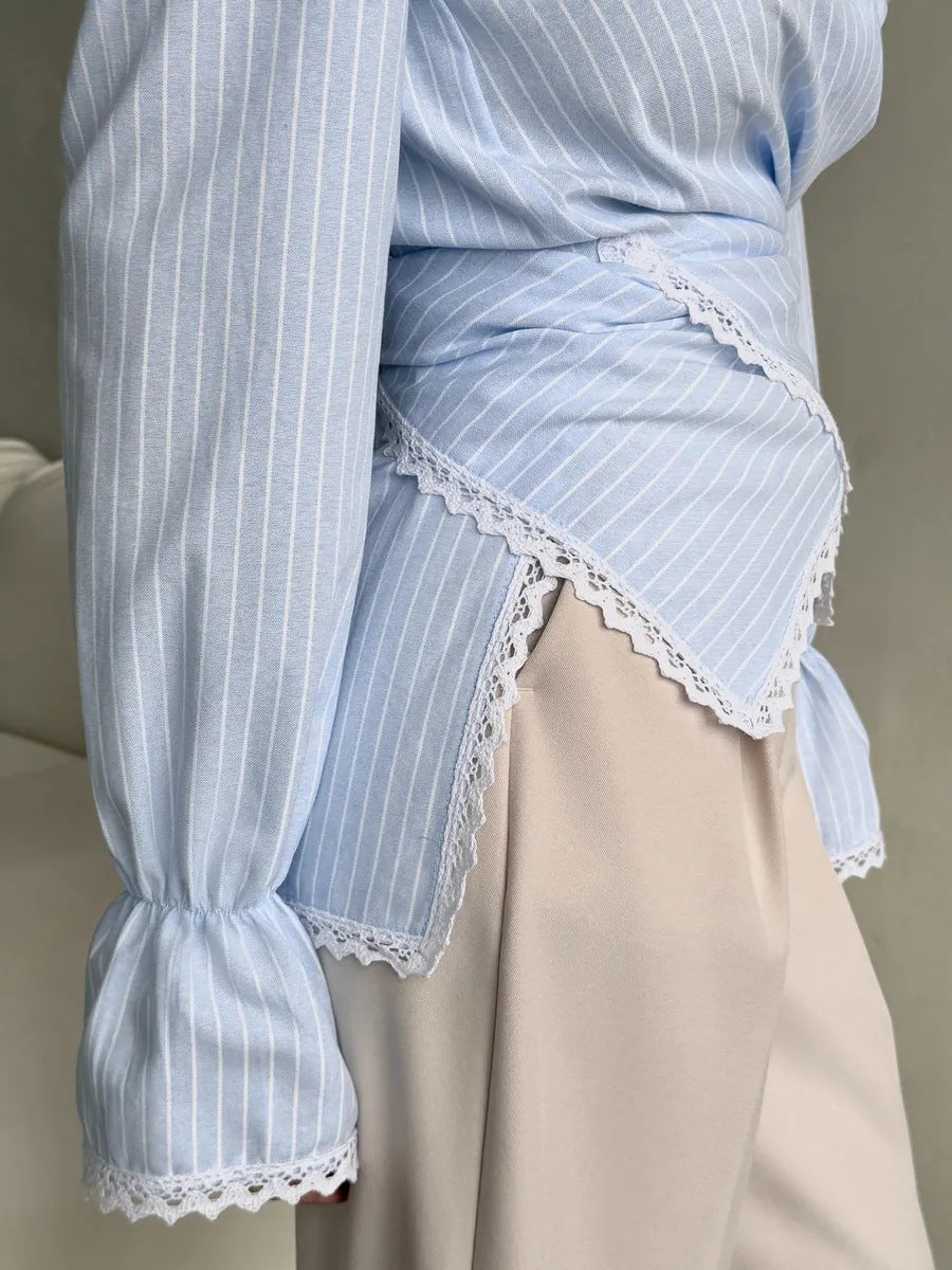 Lumina Lace Trim Wrap Shirt™