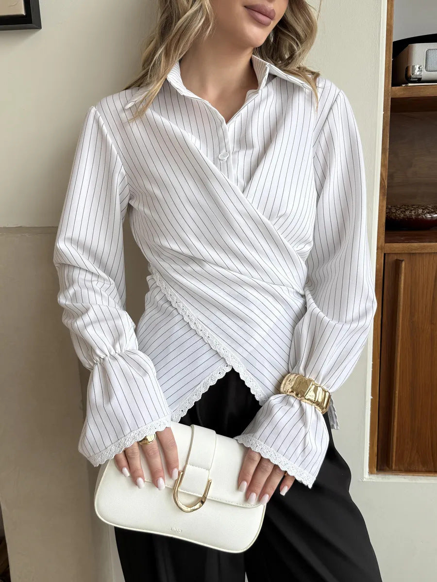 Lumina Lace Trim Wrap Shirt™